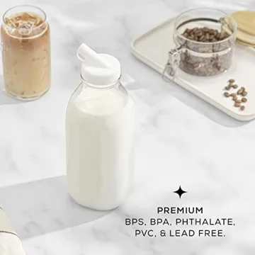 JoyJolt Glass Milk Bottles 32 Oz - 3 Pack Dishwasher Safe