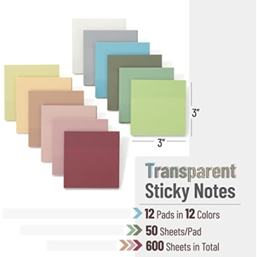Mr. Pen Sticky Notes - 600 Colorful 3x3 Transparent Notes