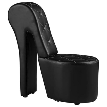 Best Master Furniture High Heel Faux Leather Shoe Chair with Crystal Studs, Black