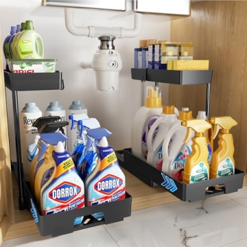 Delamu 2 Pack Under Sink Organizers - L-Shape Black Storage & Drawer