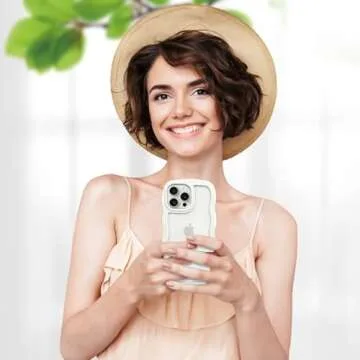 Anuck for iPhone 15 Pro Case Wavy Edge Clear Back Design, Anti-Slip Grip Cute Wave Curly Frame Shape Shockproof Soft TPU & Hard Bumper Protective Phone Case Cover for Women Girls, White