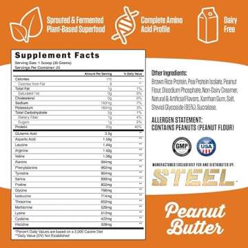 Steel Supplements Veg-PRO | Vegan Protein Powder, Peanut Butter | 25 Servings (1.65lbs) | Organic Pr...