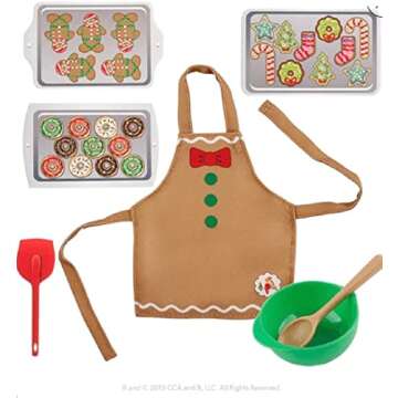 The Elf on the Shelf PJ and Baker Set - Itty Bitty Baker With Spatula, Apron, Mixing Bowl, Cookie Trays and Donut PJ Set - 8 Piece Value Multipack