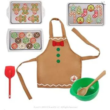 The Elf on the Shelf PJ and Baker Set - Itty Bitty Baker With Spatula, Apron, Mixing Bowl, Cookie Trays and Donut PJ Set - 8 Piece Value Multipack