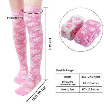Littleforbig Cute Coral Fleece Thigh High Long Paws Pattern Socks 2 Pairs - Pink