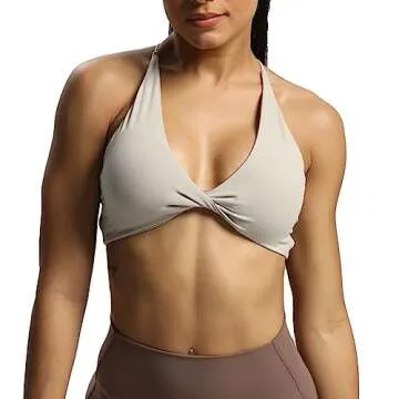 Aoxjox Women's Workout Sports Bras Fitness Veronica Cross Back Padded Low Impact Twist Bra Yoga Crop Tank Top (Mink, Medium)