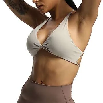 Aoxjox Women's Workout Sports Bras Fitness Veronica Cross Back Padded Low Impact Twist Bra Yoga Crop Tank Top (Mink, Medium)