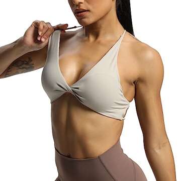 Aoxjox Women's Workout Sports Bras Fitness Veronica Cross Back Padded Low Impact Twist Bra Yoga Crop Tank Top (Mink, Medium)