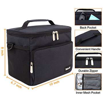 Venture Pal Insulated Lunch Bags for Women/Men - Large Resuable Leakproof Lunch Box with Removable Shoulder Strap,Durable Cooler Tote Bag for Work Picnic Beach-Black