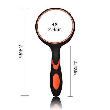 XDGOOD Magnifying Glass 4X Reading Handheld Magnifier, Premium Non-Slip Soft Hand Shank Kids Magnifying Glass, Applied to Science, Books, Newspaper Reading, Insects, Hobby Observation Etc. 2.95in.