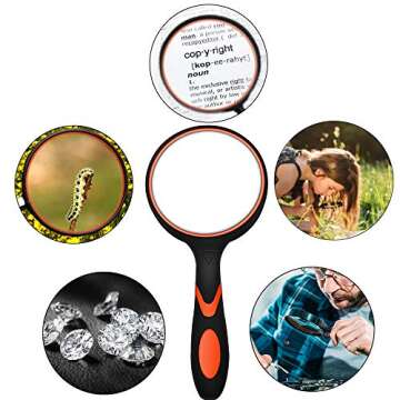 XDGOOD Magnifying Glass 4X Reading Handheld Magnifier, Premium Non-Slip Soft Hand Shank Kids Magnifying Glass, Applied to Science, Books, Newspaper Reading, Insects, Hobby Observation Etc. 2.95in.