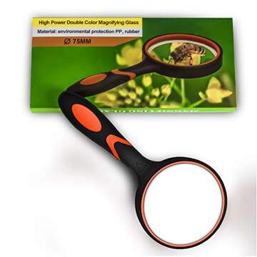 XDGOOD Magnifying Glass 4X Reading Handheld Magnifier, Premium Non-Slip Soft Hand Shank Kids Magnifying Glass, Applied to Science, Books, Newspaper Reading, Insects, Hobby Observation Etc. 2.95in.