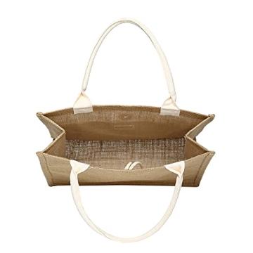 JOLLQUE Jute Beach Tote for Women, Reusable Grocery Shopping Bag with Handle.