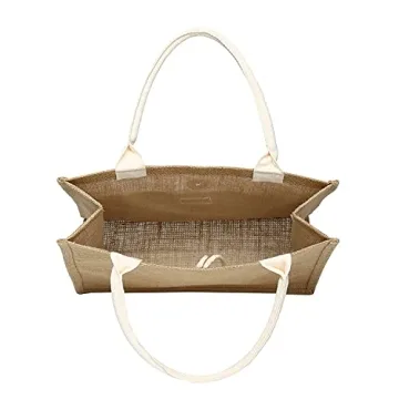 JOLLQUE Jute Beach Tote for Women, Reusable Grocery Shopping Bag with Handle.