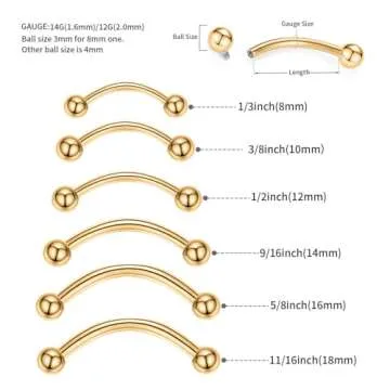 PEAKLINK G23 Titanium Eyebrow Jewelry 16G Eyebrow Ring Gold Eyebrow Bars Nipple Barbell Nipple Rings...