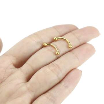 PEAKLINK G23 Titanium Eyebrow Jewelry 16G Eyebrow Ring Gold Eyebrow Bars Nipple Barbell Nipple Rings Nipple Body Jewelry Internally Threaded Curved Barbell Nipple Bars Tongue Piercing for Women 12mm