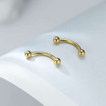 PEAKLINK G23 Titanium Eyebrow Jewelry 16G Eyebrow Ring Gold Eyebrow Bars Nipple Barbell Nipple Rings Nipple Body Jewelry Internally Threaded Curved Barbell Nipple Bars Tongue Piercing for Women 12mm