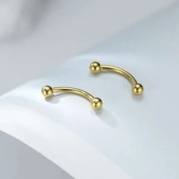 PEAKLINK G23 Titanium Eyebrow Jewelry 16G Eyebrow Ring Gold Eyebrow Bars Nipple Barbell Nipple Rings Nipple Body Jewelry Internally Threaded Curved Barbell Nipple Bars Tongue Piercing for Women 12mm