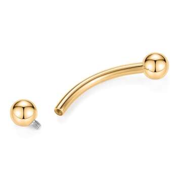 PEAKLINK G23 Titanium Eyebrow Jewelry 16G Eyebrow Ring Gold Eyebrow Bars Nipple Barbell Nipple Rings Nipple Body Jewelry Internally Threaded Curved Barbell Nipple Bars Tongue Piercing for Women 12mm