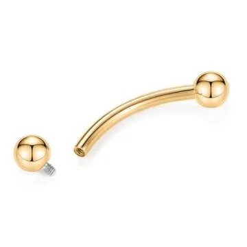 PEAKLINK G23 Titanium Eyebrow Jewelry 16G Eyebrow Ring Gold Eyebrow Bars Nipple Barbell Nipple Rings Nipple Body Jewelry Internally Threaded Curved Barbell Nipple Bars Tongue Piercing for Women 12mm