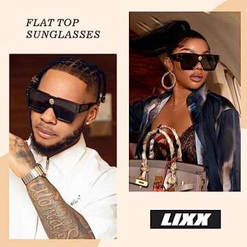 LIXX Trendy Square Diamond Sunglasses Women Men Retro Chunky Rectangle Flat Top Black Shades Glasses
