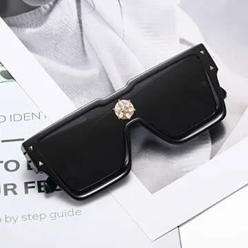LIXX Trendy Square Diamond Sunglasses Women Men Retro Chunky Rectangle Flat Top Black Shades Glasses
