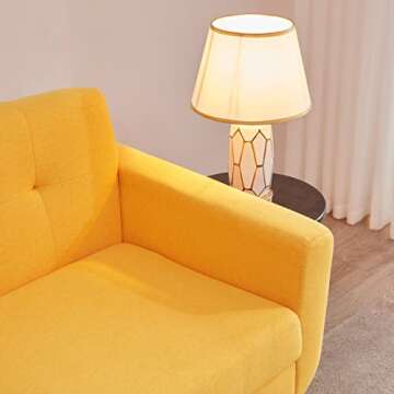 Kingfun 65" W Love Seat Sofa, Mid Century Modern Decor Loveseat Furniture for Living Room, Button Tufted Upholstered Small Couch for Bedroom, Solid and Easy to Install Loveseats Couches, Yellow