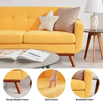 Kingfun 65" W Love Seat Sofa, Mid Century Modern Decor Loveseat Furniture for Living Room, Button Tufted Upholstered Small Couch for Bedroom, Solid and Easy to Install Loveseats Couches, Yellow