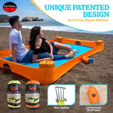 Surf Sheet Sandproof Beach Blanket - Oversize Large Outdoor Picnic Blanket for Beaches & Camping - P...