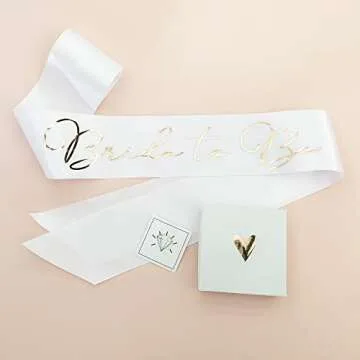 ModParty Bride to Be Sash| Bachelorette Party Sash | White + Gold Sash For Bride | Bridal Shower Whi...