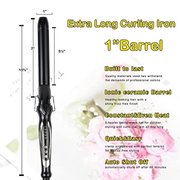ABP Curling Iron - Ceramic Barrel, Instant Heat, Max 450°F
