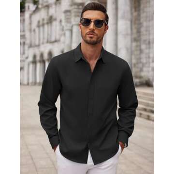 COOFANDY Men Men's Muscle Fit Dress Shirts Wrinkle-Free Long Sleeve Casual Button Down Shirt Fall Fashion Shirt Black S