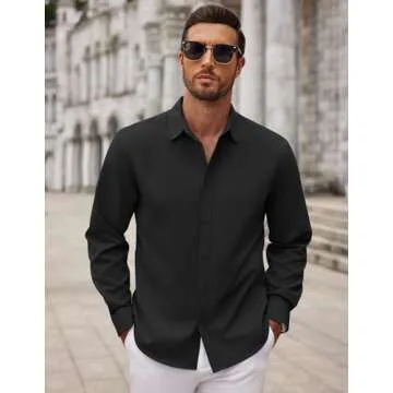 COOFANDY Men Men's Muscle Fit Dress Shirts Wrinkle-Free Long Sleeve Casual Button Down Shirt Fall Fashion Shirt Black S