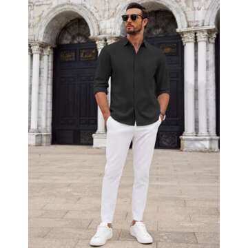 COOFANDY Men Men's Muscle Fit Dress Shirts Wrinkle-Free Long Sleeve Casual Button Down Shirt Fall Fashion Shirt Black S