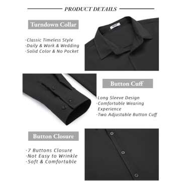 COOFANDY Men Men's Muscle Fit Dress Shirts Wrinkle-Free Long Sleeve Casual Button Down Shirt Fall Fashion Shirt Black S