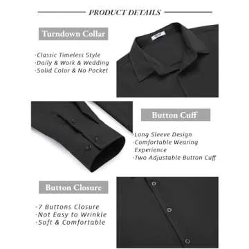 COOFANDY Men Men's Muscle Fit Dress Shirts Wrinkle-Free Long Sleeve Casual Button Down Shirt Fall Fashion Shirt Black S