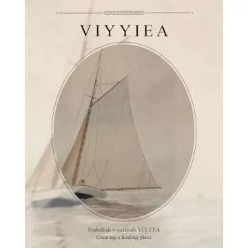 VIYYIEA Gold Framed Wall Art Canvas Print Home Decor for Living Room White Sailboat Seascape Watercolor Vintage Beach Painting on Canvas - Coastal Wall Art Prints for Bedroom Office Bathroom 11x14in