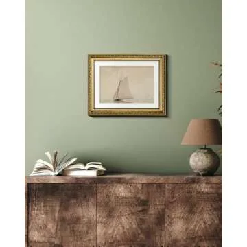 VIYYIEA Gold Framed Wall Art Canvas Print Home Decor for Living Room White Sailboat Seascape Watercolor Vintage Beach Painting on Canvas - Coastal Wall Art Prints for Bedroom Office Bathroom 11x14in