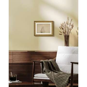 VIYYIEA Gold Framed Wall Art Canvas Print Home Decor for Living Room White Sailboat Seascape Watercolor Vintage Beach Painting on Canvas - Coastal Wall Art Prints for Bedroom Office Bathroom 11x14in