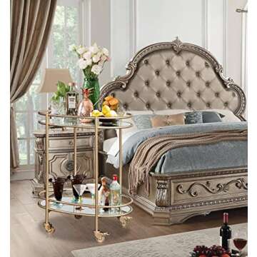 Ohsuaniy Gold Bar Cart, Oval Metal Mirror Home Bar Serving Cart, 2-Tier Outdoor Rolling Wine Cart with 4 Gold Metal Wheels with Brake, Mirror Modern Drink Cart Small Beverage Trolley, Rose Gold