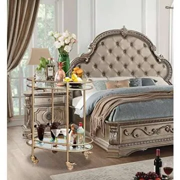 Ohsuaniy Gold Bar Cart with Mirror - Elegant Drink Trolley