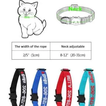 Custom Breakaway Cat Collar Personalized Cat-ID Collar Embroidered Pet Name Phone Safety Collars with Bell