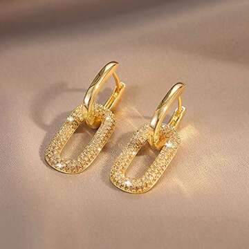 Chunky Gold Geometric Hoop Earrings for Women U Shape Dangle Drop Earring Cz Paperclip Metal Statement Jewelry Gift