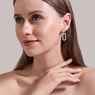 Chunky Gold Geometric Hoop Earrings for Women U Shape Dangle Drop Earring Cz Paperclip Metal Statement Jewelry Gift