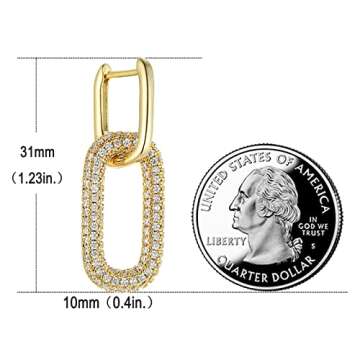 Chunky Gold Geometric Hoop Earrings for Women U Shape Dangle Drop Earring Cz Paperclip Metal Statement Jewelry Gift