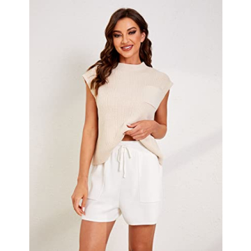 Qiaomai Womens 2 Piece Outfits Sweater Sets Knit Pullover Tops and Shorts Lounge Sets (#2White-L)