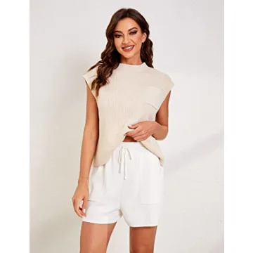 Qiaomai Womens 2 Piece Outfits Sweater Sets Knit Pullover Tops and Shorts Lounge Sets (#2White-L)
