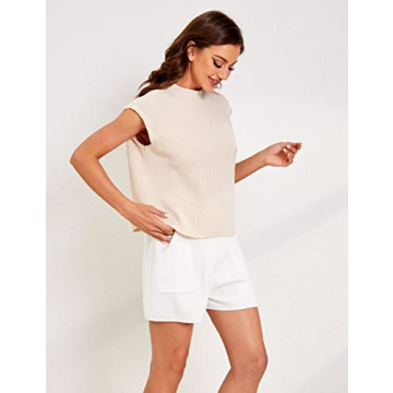 Qiaomai Womens 2 Piece Outfits Sweater Sets Knit Pullover Tops and Shorts Lounge Sets (#2White-L)