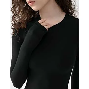 PUMIEY Long Sleeve Bodysuit For Women Sexy Body Suits Women Clothing Crew Neck Women Tops Jet Black X-Large