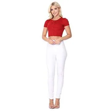 YEMAK Women's Cropped Bolero Cardigan – Short Sleeve Crewneck Basic Classic Casual Button Down Knit Soft Sweater Knitted Top CB0536-BLK-M Black